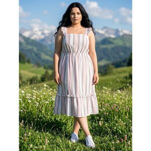 🍑Madison Grey Pink, Gray, & White Striped Sleeveless Dress XLarge